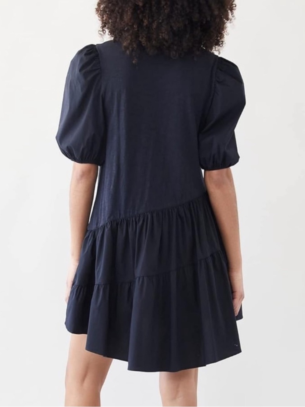 Cinq a Sept Caitlin Asymmetrical Mini Dress XS Puff Sleeve Mixed Media - Picture 6 of 6